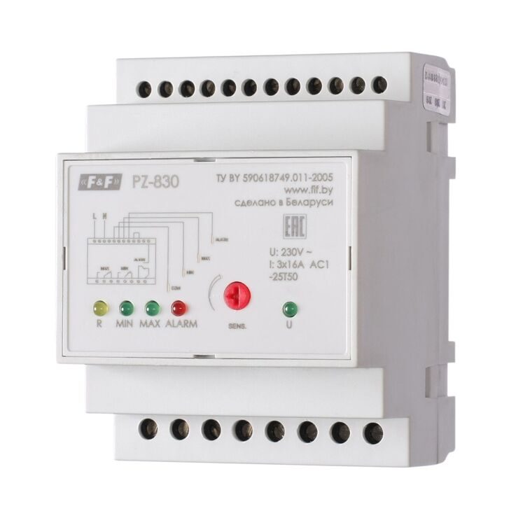 FF Реле PZ-830 контроля уровня 3 уровня, 230В AC, 16А,3HO/NC, DIN