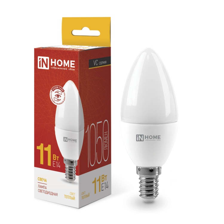Лампа светодиодная LED-СВЕЧА-VC Е14 3000К 11Вт 230В 1050 Лм IN HOME