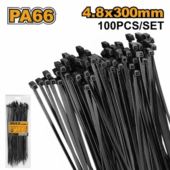 Хомут (Стяжка)  нейлоновые 4,8х300 черный INGCO