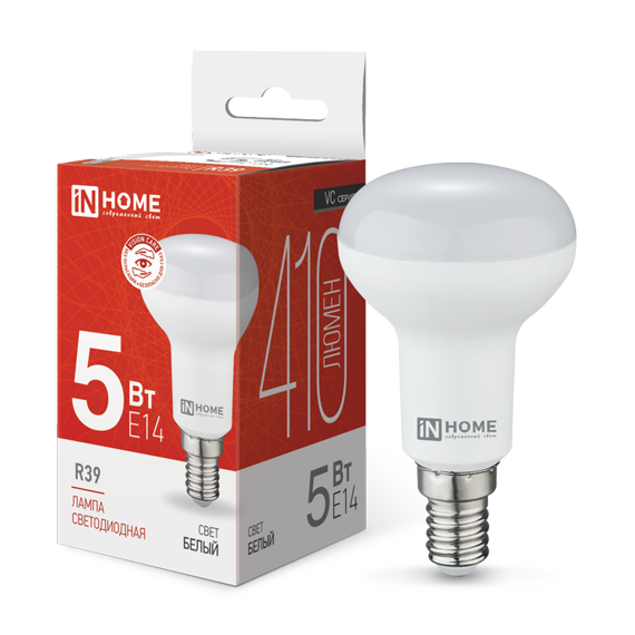 Лампа светодиодная LED-R39-VC Е14 4000К 5Вт 230В 410Лм IN HOME Лампа светодиодная LED-R39-VC Е14 4000К 5Вт 230В 410Лм IN HOME
